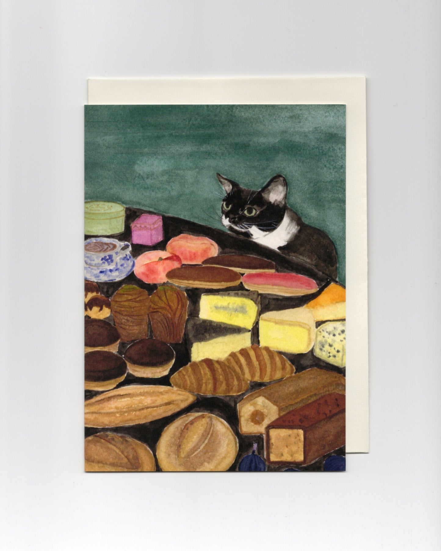 Cat and Table of Food Greeting Card
