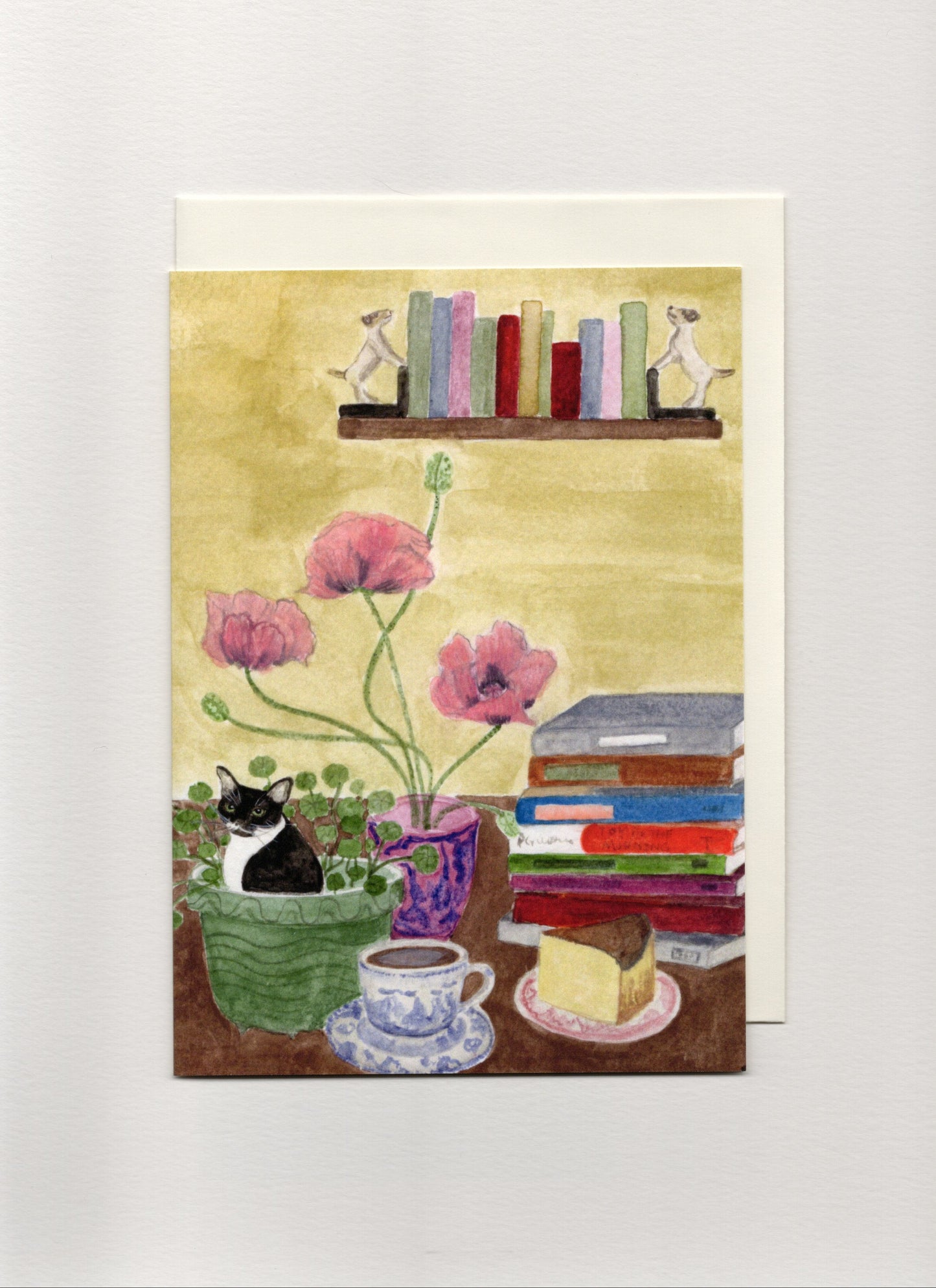 Cat and Books Greeting Card