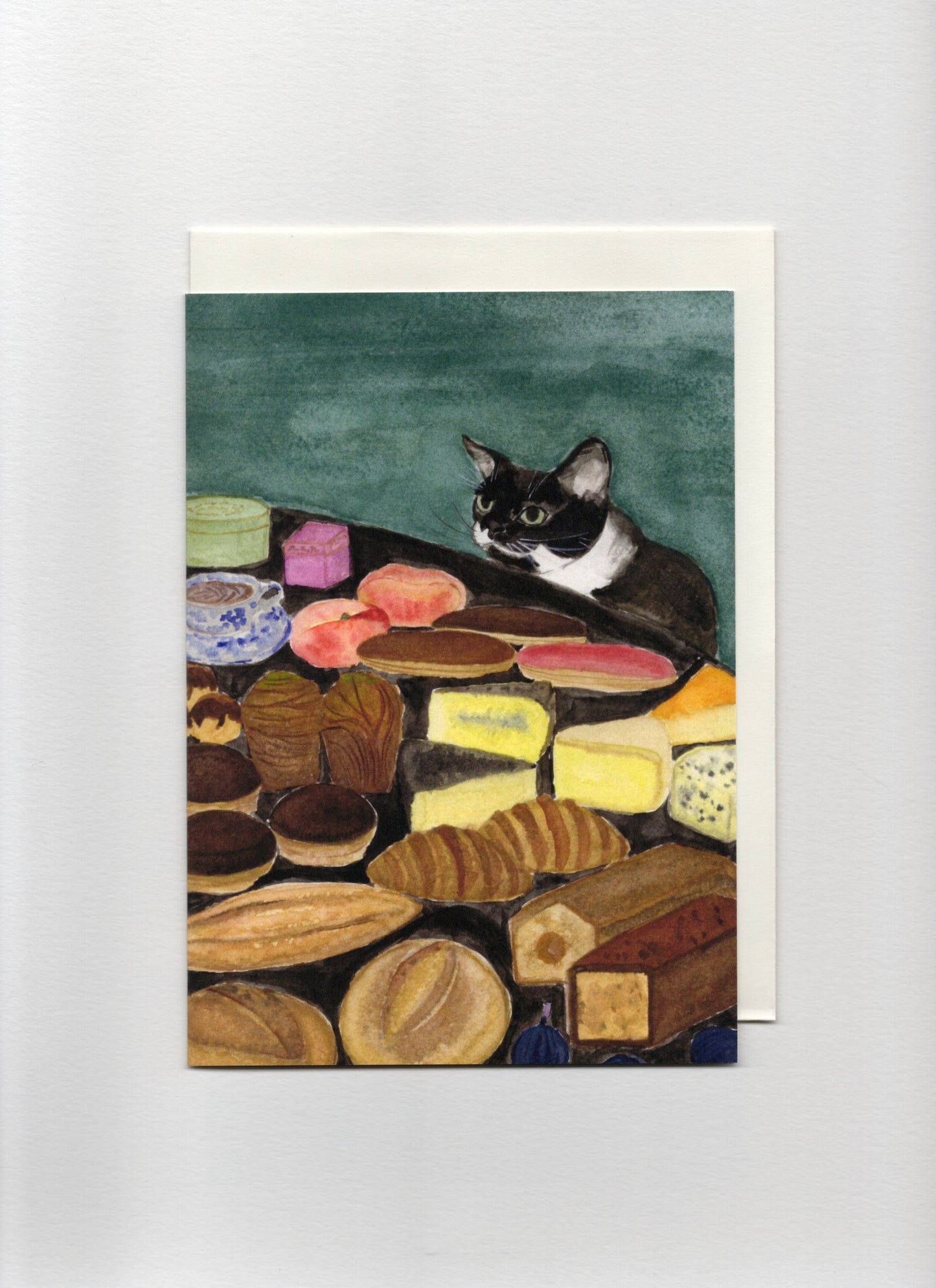 Cat and Table of Food Greeting Card