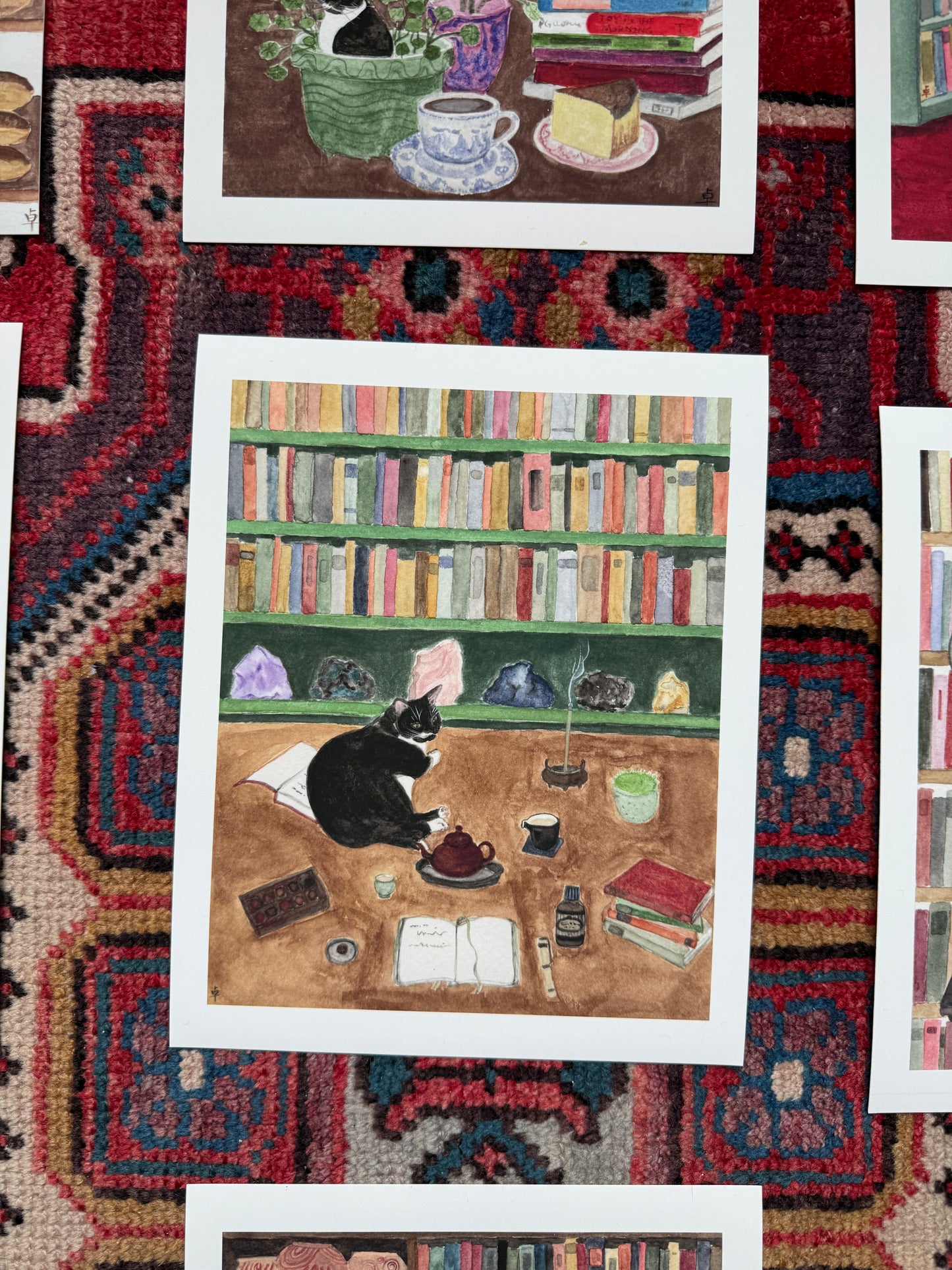 Cat, Books and Crystals Print