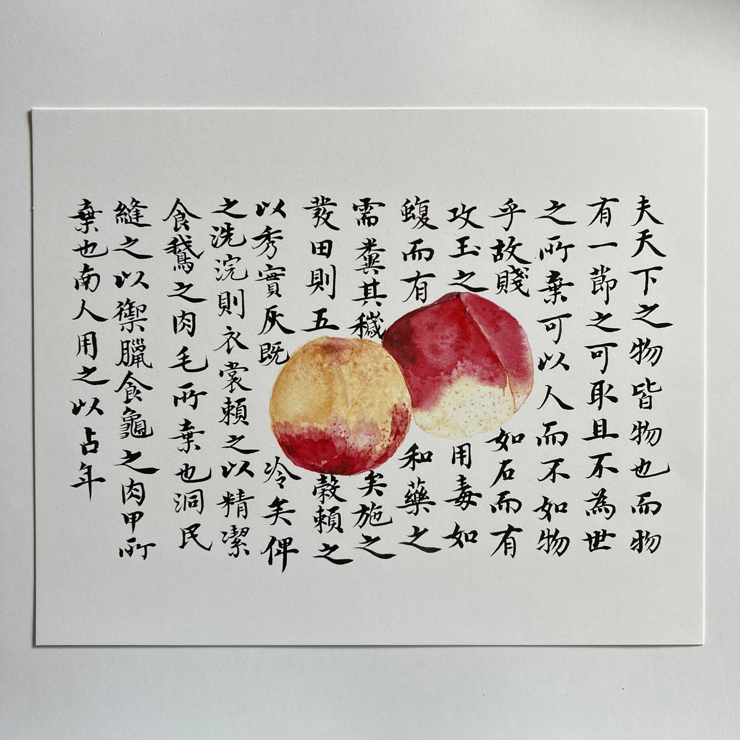 Peaches with Calligraphy Background Print