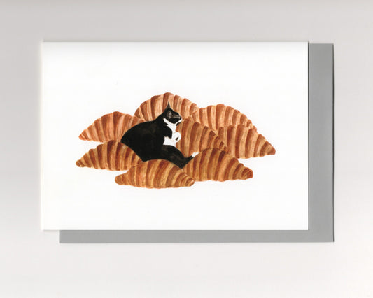 Cat on Croissants Greeting Card