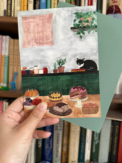 Cat and Cakes Greeting Card