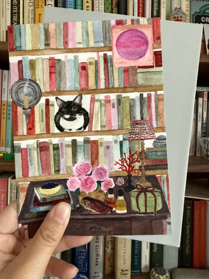Library Cat Greeting Card