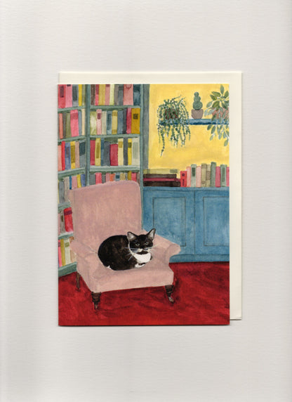 Cat on Arm Chair Greeting Card