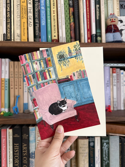 Cat on Arm Chair Greeting Card