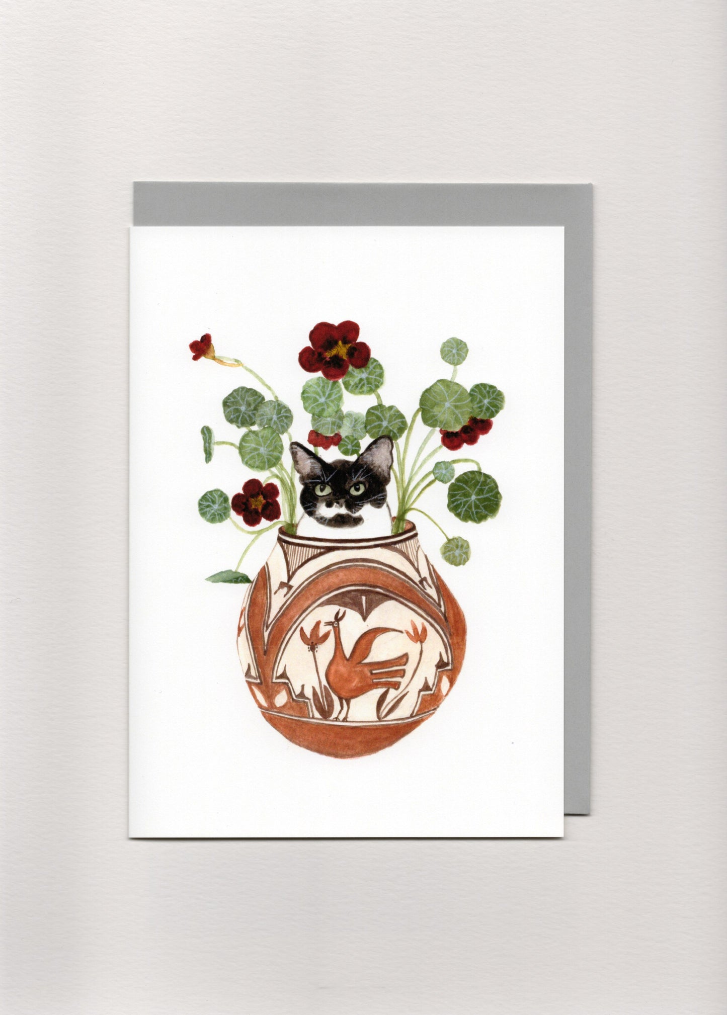 Tuxedo Cat in Flower Pot Greeting Card