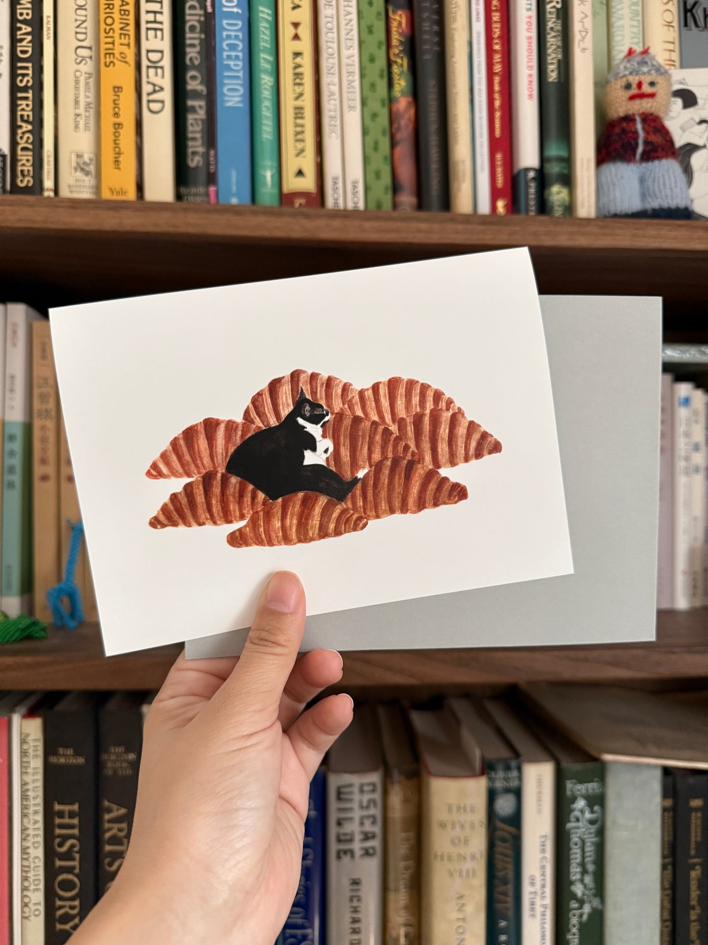 Cat on Croissants Greeting Card