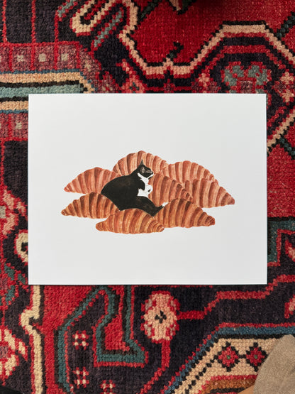 Sweet Dreams-Cat on Croissants Print