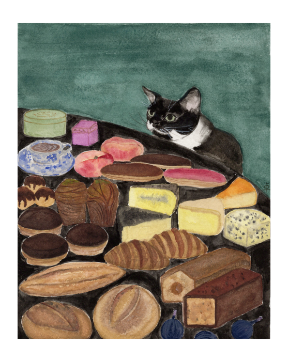 Cat and Table of Food Print