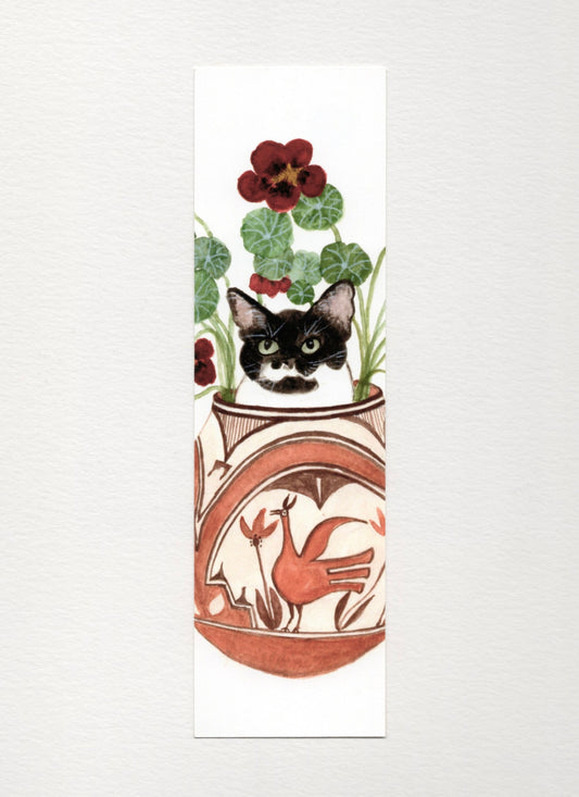 Tuxedo Cat in Flower Pot Bookmark