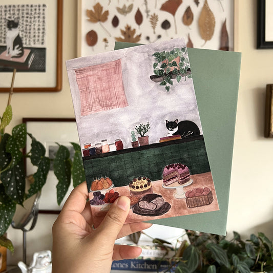 Cat and Cakes Greeting Card
