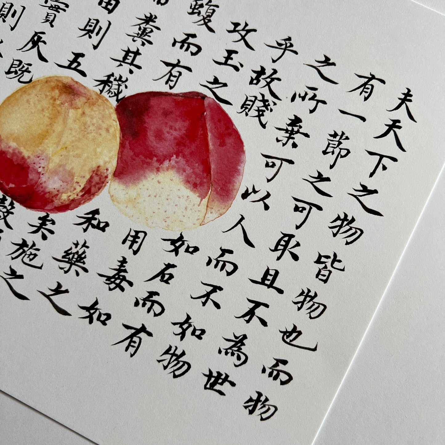 Peaches with Calligraphy Background Print