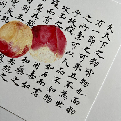 Peaches with Calligraphy Background Print